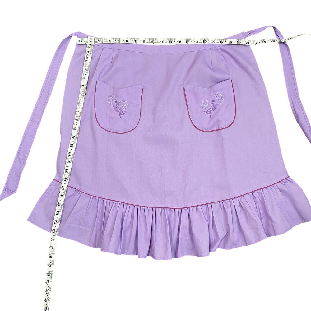 Lavender Floral Embroidered Half Apron Ruffle Waist Tie Cottagecore - Picture 5 of 9